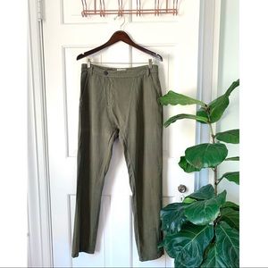 Noa Noa Green Linen Pants w/ Offset Button Fly